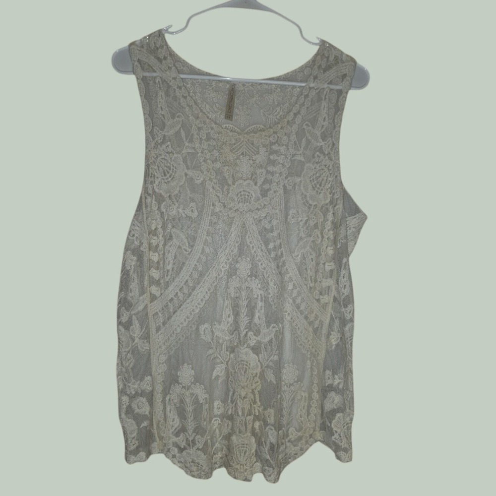 Forgotten Grace Cream Lace Sheer Tank Top Floral Mesh Boho Fairy Sz Med